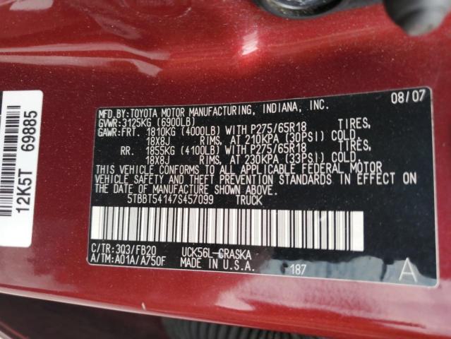 5TBBT54147S457099 - 2007 TOYOTA TUNDRA DOUBLE CAB SR5 BURGUNDY photo 13