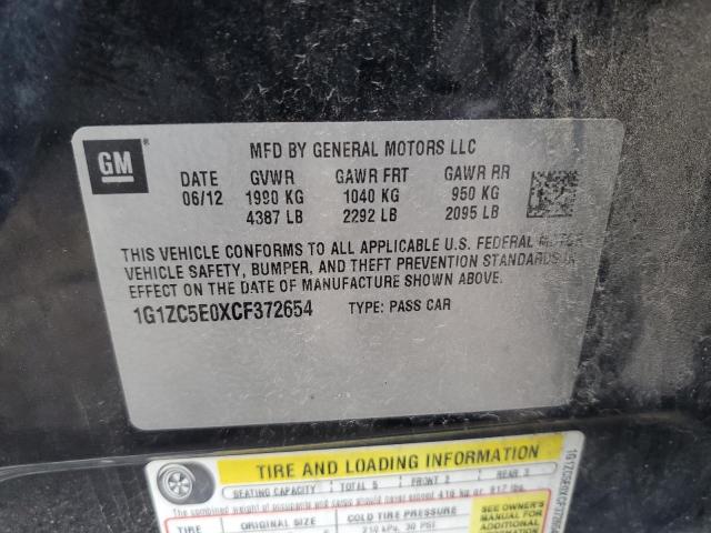 1G1ZC5E0XCF372654 - 2012 CHEVROLET MALIBU 1LT 黑色 照片 12