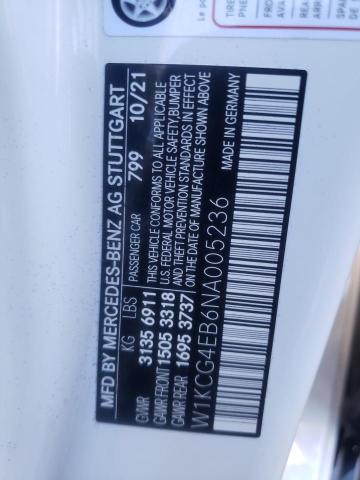 W1KCG4EB6NA005236 - 2022 MERCEDES-BENZ EQS 580 4MATIC WHITE photo 10