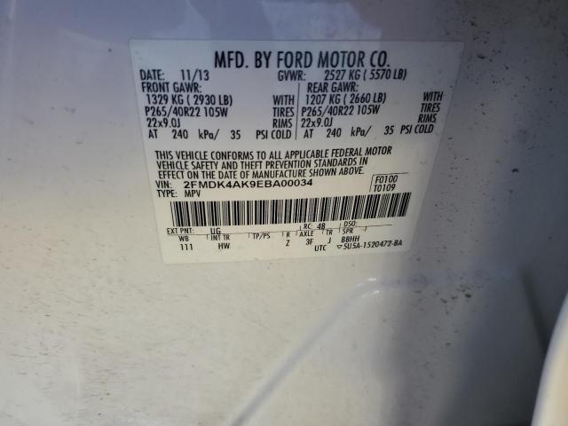 2FMDK4AK9EBA00034 - 2014 FORD EDGE SPORT WHITE photo 13