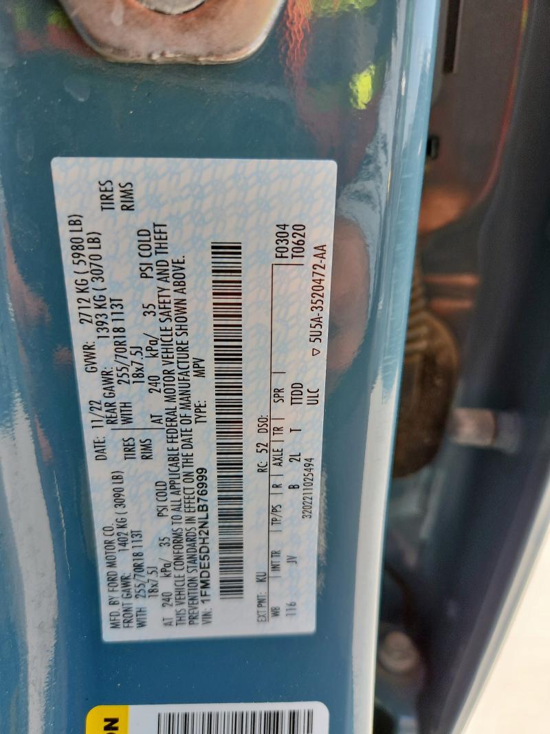 1FMDE5DH2NLB76999 - 2022 FORD BRONCO BASE BLUE photo 13