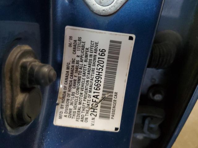 2HGFA16699H520166 - 2009 HONDA CIVIC LX-S ლურჯი ფოტო 13