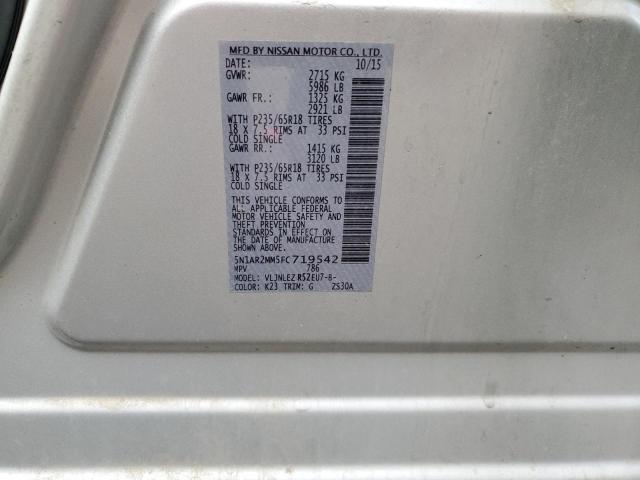 5N1AR2MM5FC719542 - 2015 NISSAN PATHFINDER S SILVER photo 14