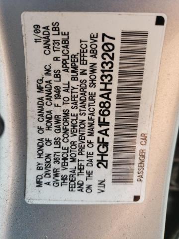 2HGFA1F68AH313207 - 2010 HONDA CIVIC LX-S Argent photo 12