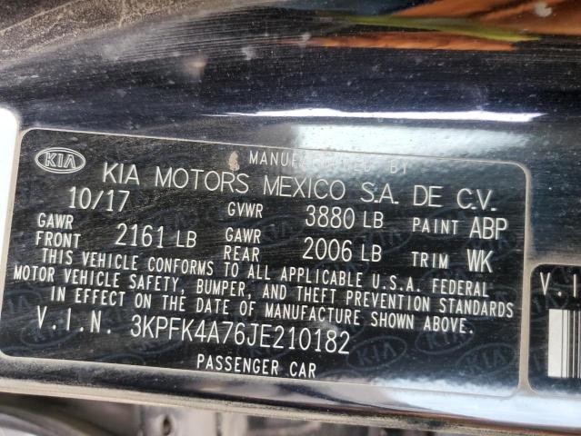 3KPFK4A76JE210182 - 2018 KIA FORTE LX BLACK photo 12