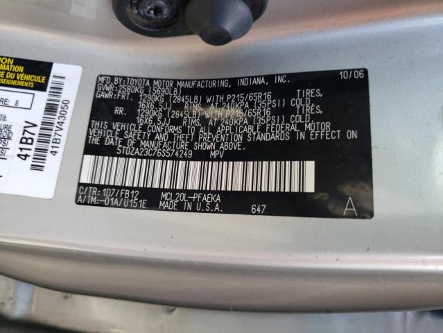 5TDZA23C76S574249 - 2006 TOYOTA SIENNA CE SILVER photo 13