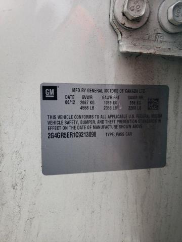 2G4GR5ER1C9213098 - 2012 BUICK REGAL WHITE photo 12