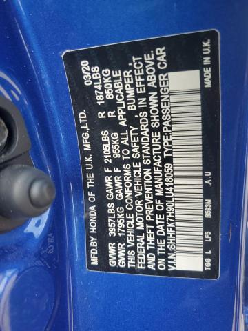 SHHFK7H90LU418059 - 2020 HONDA CIVIC SPORT TOURING BLUE photo 13