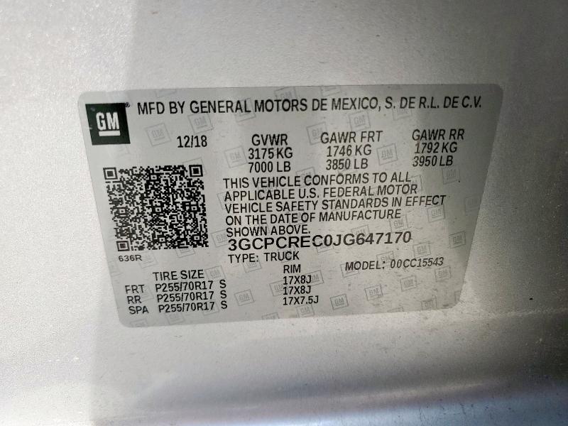 3GCPCREC0JG647170 - 2018 CHEVROLET SILVERADO C1500 LT Plata foto 12