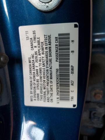 2HGFB2F82CH537760 - 2012 HONDA CIVIC EX BLUE photo 12