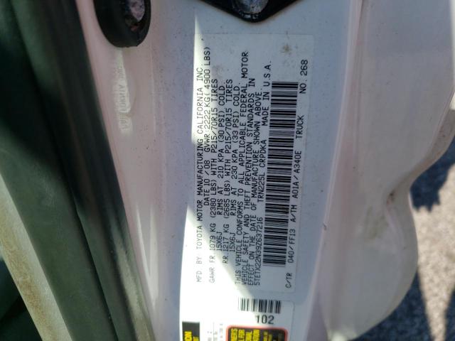 5TETX22N39Z637216 - 2009 TOYOTA TACOMA ACCESS CAB თეთრი ფოტო 12