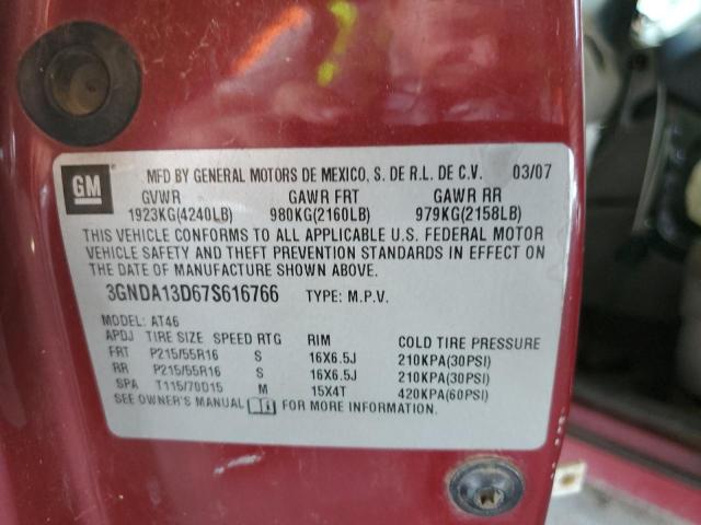 3GNDA13D67S616766 - 2007 CHEVROLET HHR LS MAROON photo 12