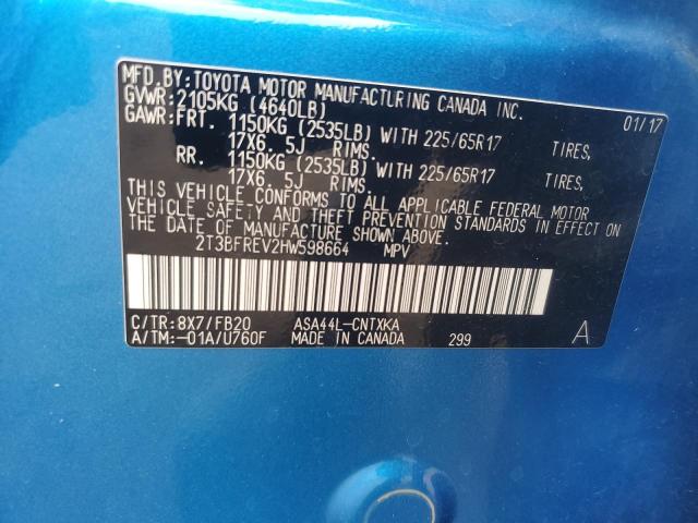 2T3BFREV2HW598664 - 2017 TOYOTA RAV4 LE 蓝色 照片 13