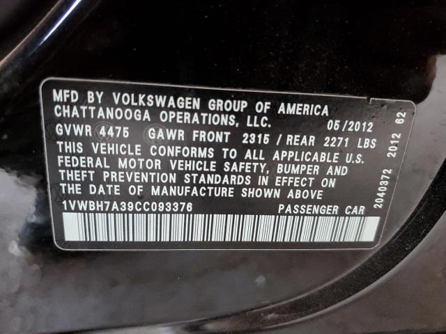 1VWBH7A39CC093376 - 2012 VOLKSWAGEN PASSAT SE 黑色 照片 12
