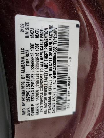5FNRL38239B044983 - 2009 HONDA ODYSSEY LX BURGUNDY photo 13