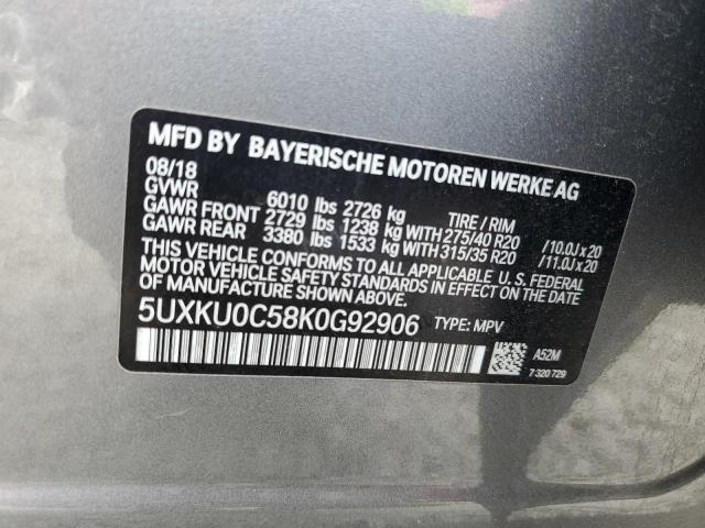 5UXKU0C58K0G92906 - 2019 BMW X6 SDRIVE35I GRAY photo 14