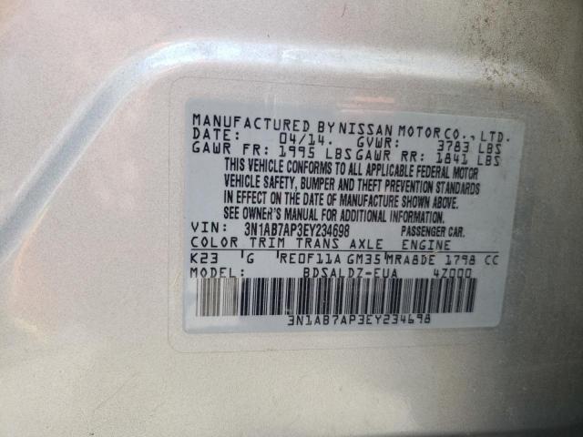 3N1AB7AP3EY234698 - 2014 NISSAN SENTRA S SILVER photo 12