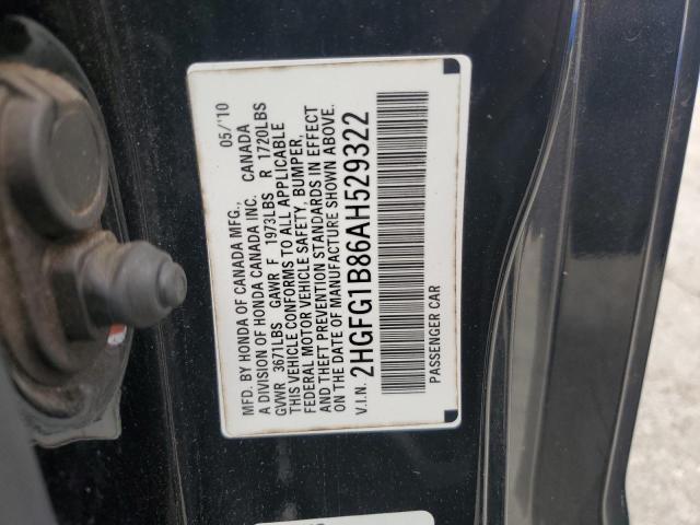 2HGFG1B86AH529322 - 2010 HONDA CIVIC EX BLACK photo 13