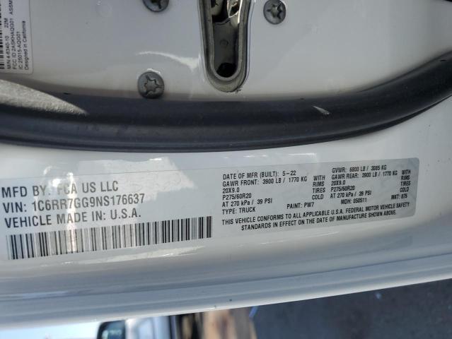 1C6RR7GG9NS176637 - 2022 RAM 1500 CLASS SLT 白色 照片 13