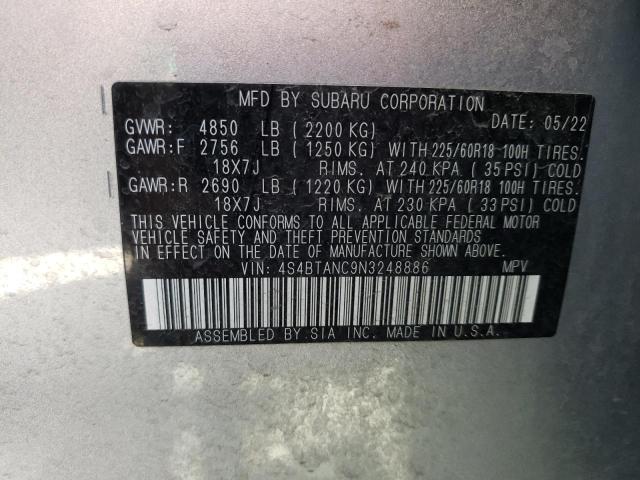 4S4BTANC9N3248886 - 2022 SUBARU OUTBACK LIMITED SILVER photo 12