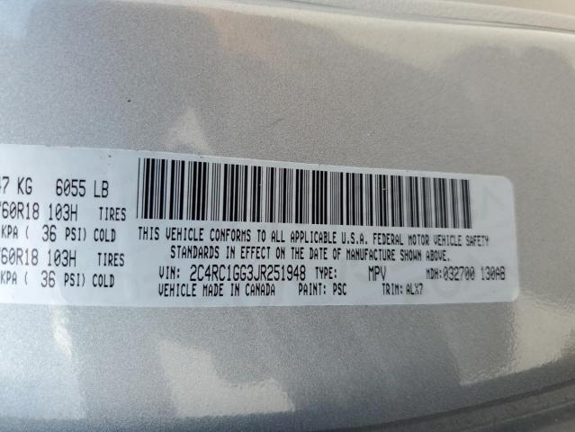 2C4RC1GG3JR251948 - 2018 CHRYSLER PACIFICA LIMITED ვერცხლისფერი ფოტო 12