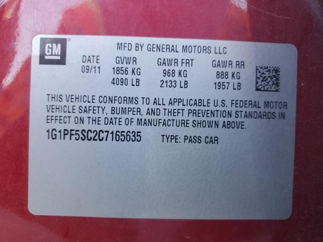 1G1PF5SC2C7165635 - 2012 CHEVROLET CRUZE LT RED photo 12