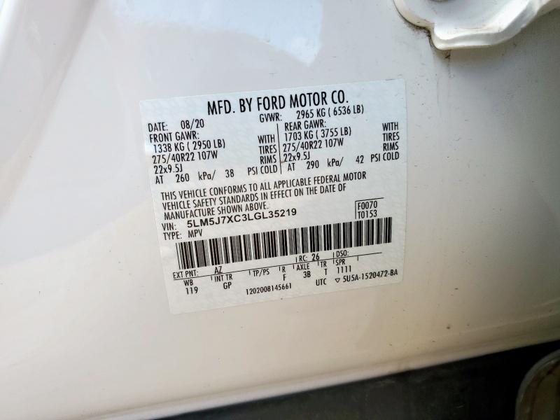 5LM5J7XC3LGL35219 - 2020 LINCOLN AVIATOR RESERVE WHITE photo 13