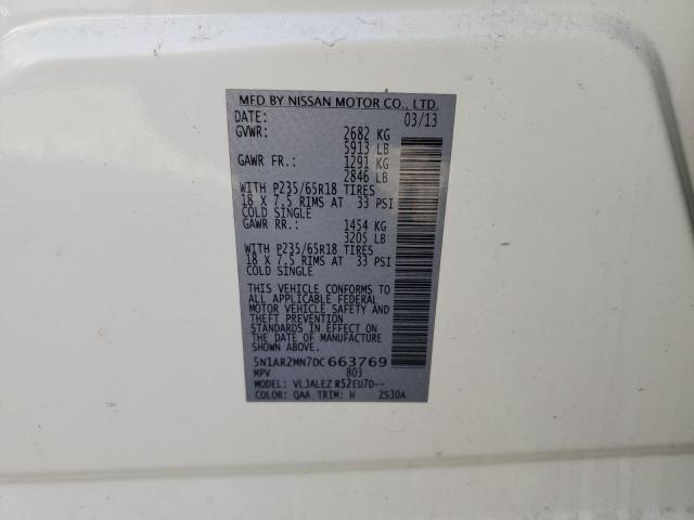 5N1AR2MN7DC663769 - 2013 NISSAN PATHFINDER S 白色 照片 10