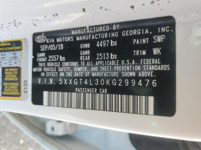 5XXGT4L30KG299476 - 2019 KIA OPTIMA LX 白色 照片 12