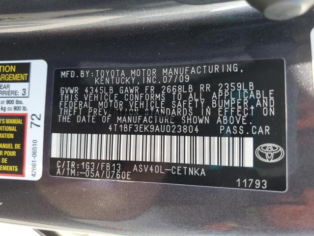 4T1BF3EK9AU023804 - 2010 TOYOTA CAMRY BASE GRAY photo 12