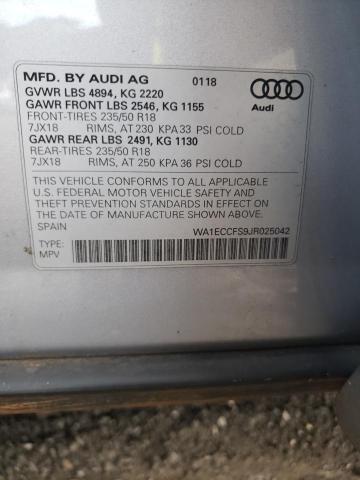 WA1ECCFS9JR025042 - 2018 AUDI Q3 PREMIUM SILVER photo 13