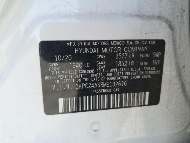 3KPC24A68ME132616 - 2021 HYUNDAI ACCENT SE WHITE photo 12