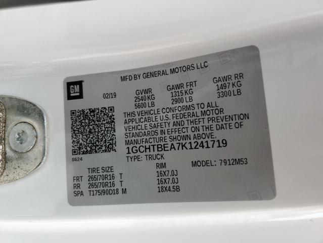 1GCHTBEA7K1241719 - 2019 CHEVROLET COLORADO WHITE photo 12