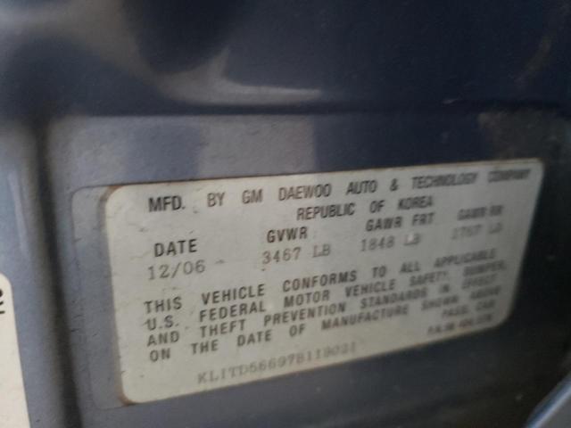 KL1TD56697B119021 - 2007 CHEVROLET AVEO BASE Mavi foto 12