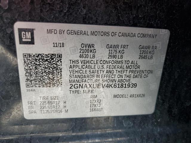 2GNAXUEV4K6181939 - 2019 CHEVROLET EQUINOX LT 黑色 照片 13