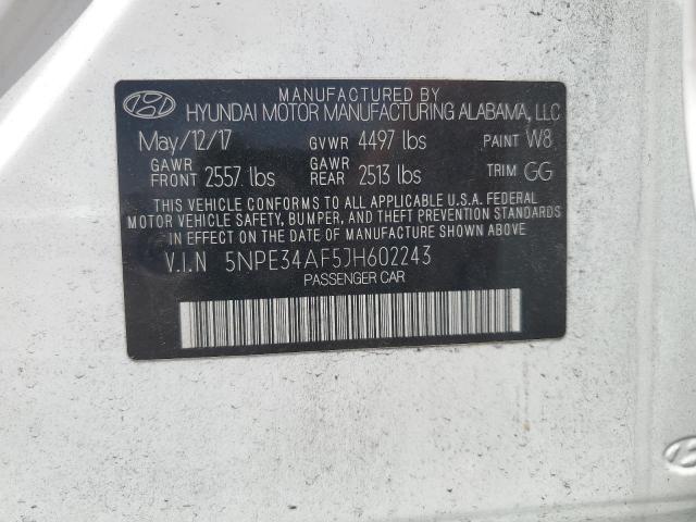 5NPE34AF5JH602243 - 2018 HYUNDAI SONATA SPORT WHITE photo 13