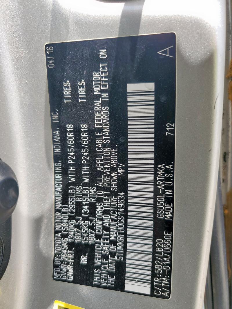 5TDKKRFH0GS149634 - 2016 TOYOTA HIGHLANDER XLE CREAM photo 14