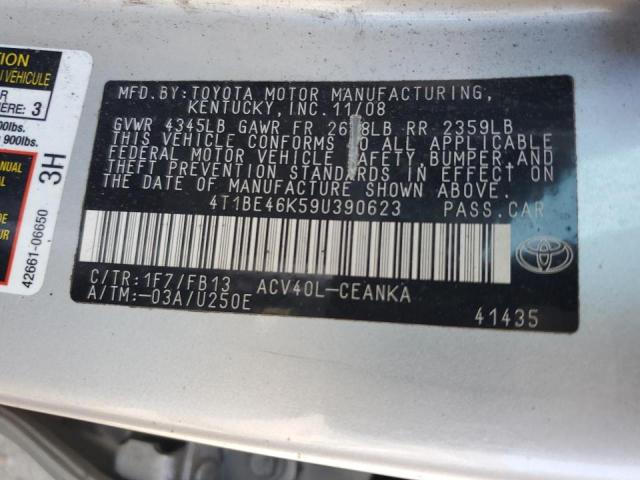 4T1BE46K59U390623 - 2009 TOYOTA CAMRY BASE SILVER photo 12