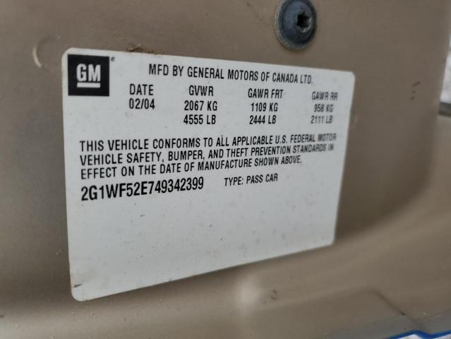 2G1WF52E749342399 - 2004 CHEVROLET IMPALA TWO TONE photo 12