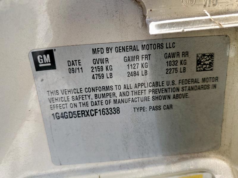 1G4GD5ERXCF163338 - 2012 BUICK LACROSSE PREMIUM Beżowy zdjęcie 12