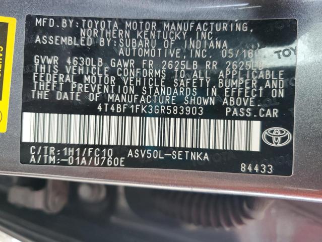 4T4BF1FK3GR583903 - 2016 TOYOTA CAMRY LE GRAY photo 12