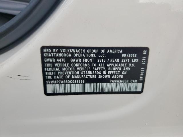 1VWAP7A38DC038563 - 2013 VOLKSWAGEN PASSAT S Biały zdjęcie 13