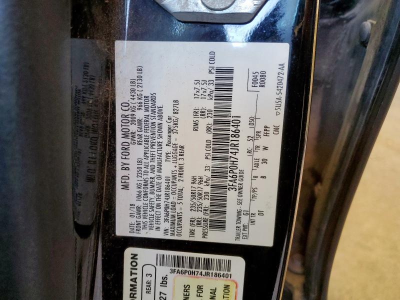 3FA6P0H74JR186401 - 2018 FORD FUSION SE BLACK photo 13