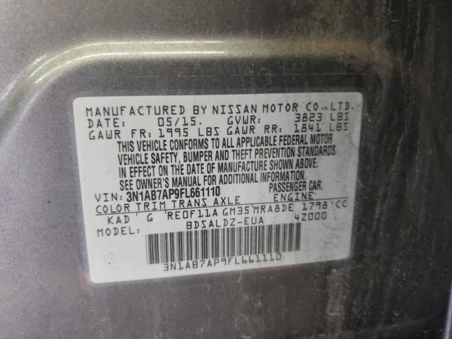 3N1AB7AP9FL661110 - 2015 NISSAN SENTRA S GRAY photo 12