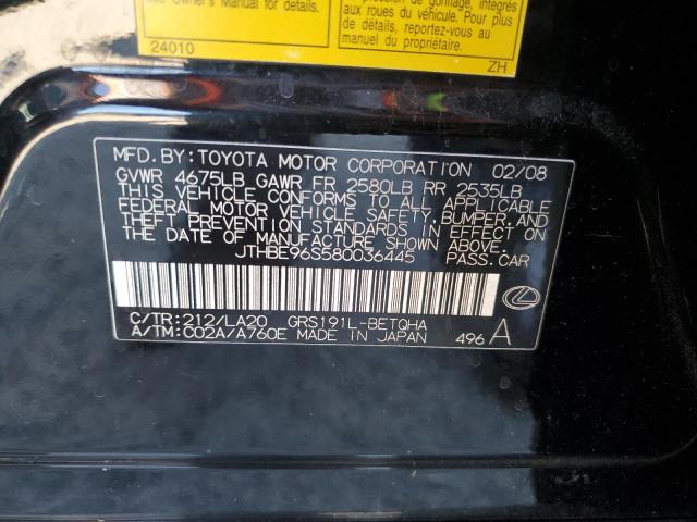 JTHBE96S580036445 - 2008 LEXUS GS 350 BLACK photo 13