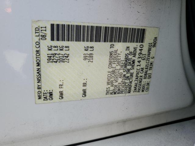 1N4AL2APXCC143940 - 2012 NISSAN ALTIMA BASE WHITE photo 12