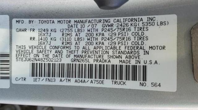 5TEJU62N48Z502123 - 2008 TOYOTA TACOMA DOUBLE CAB PRERUNNER SILVER photo 13