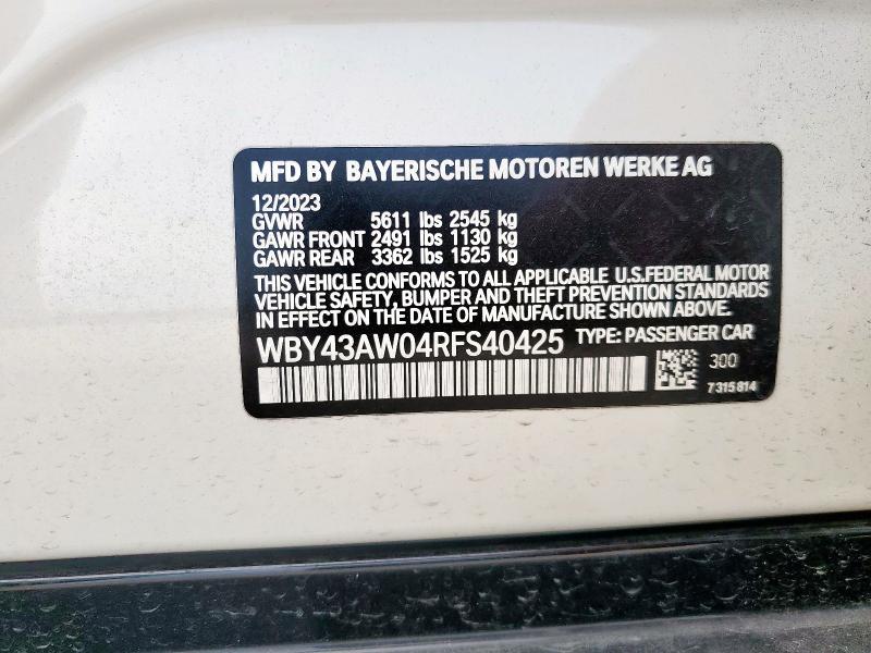 WBY43AW04RFS40425 - 2024 BMW I4 EDRIVE 35 WHITE photo 12