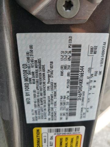 3FA6P0HD4KR166544 - 2019 FORD FUSION SE CHARCOAL photo 12