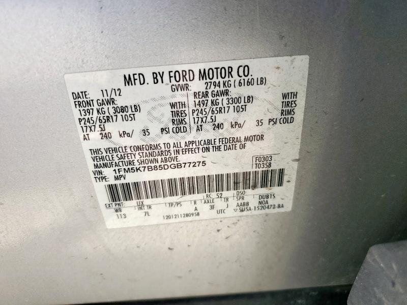 1FM5K7B85DGB77275 - 2013 FORD EXPLORER فضي صورة 13